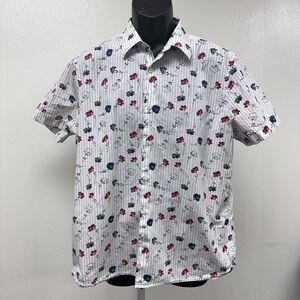 Perry Ellis‎ 100% Cotton White with Floral Pattern Shirt Sleeve Shirt Size Large